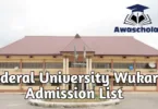 Federal University Wukari Admission List 2025/2026