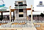Federal University Birnin Kebbi Admission List 2025/2026